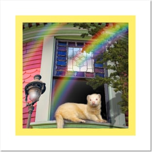 Summertime Rainbow Ferret. Spring Ferrets art design Posters and Art